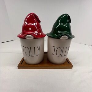 New Rae Dunn Jolly and‎ Jolly Gnome Canister Set Jars Christmas Rare Unique Cute